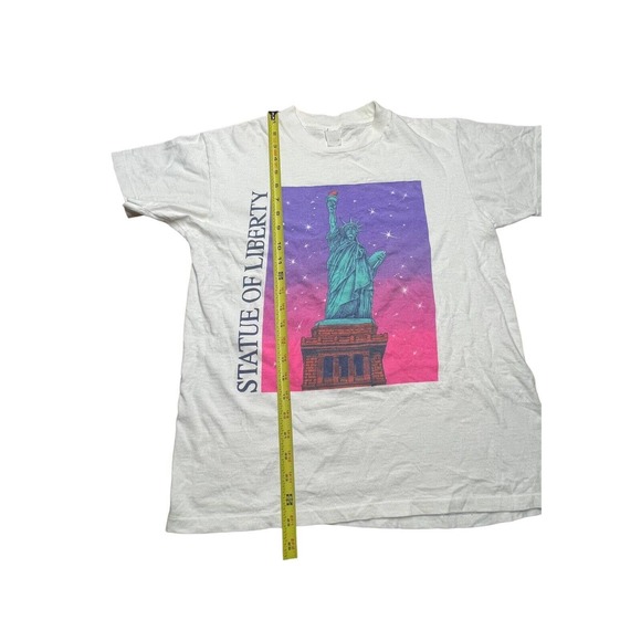 Vtg New York Statue of Liberty Single Stitch T-Shirt Tourist Neon M - Picture 6 of 7